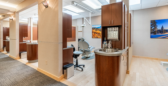 Dental treatment areas viewed from hallway